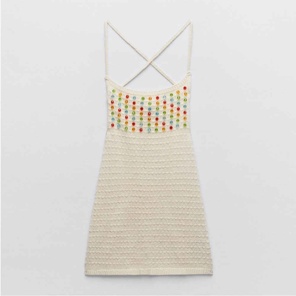 NWT Zara Knit Beaded Dress - Picture 2 of 9